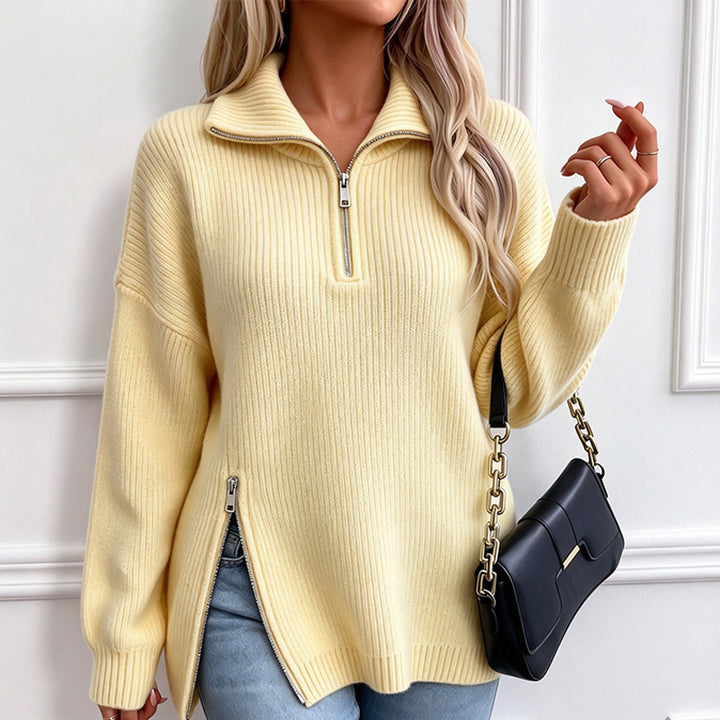 New Loose-Fit Half-Zip Turtleneck Knit Top (Autumn/Winter)