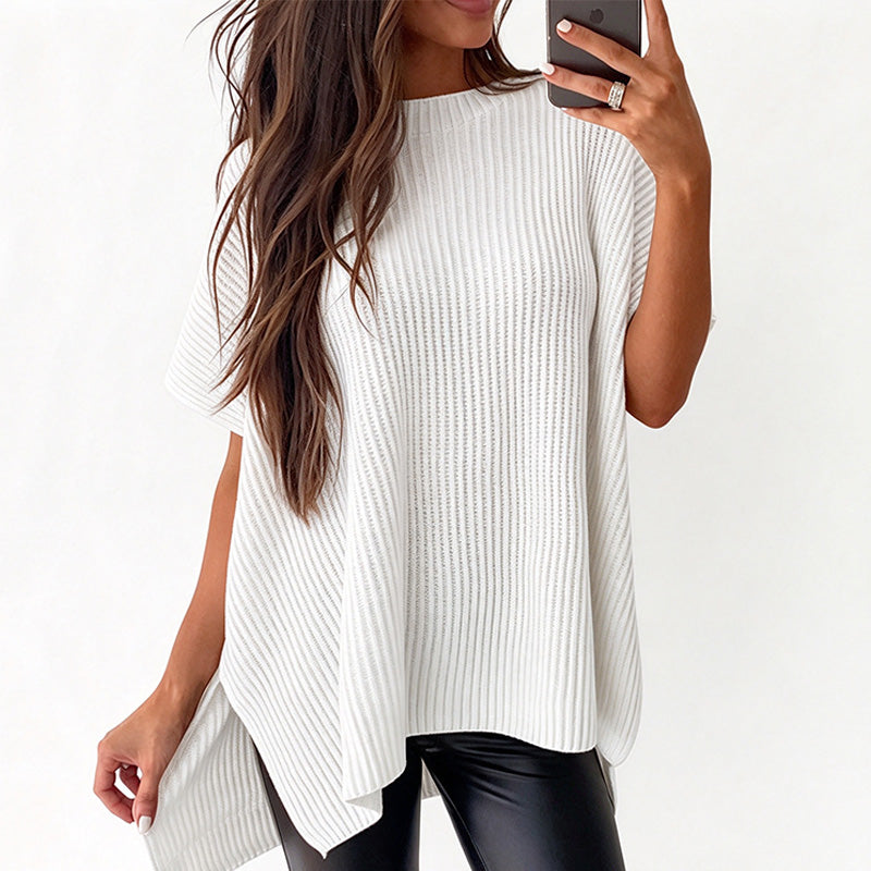 New Summer Solid-Color Loose-Fit Drop-Shoulder Short-Sleeve Top