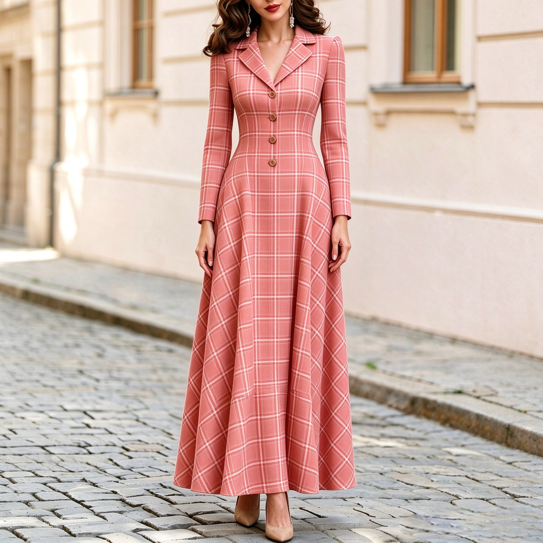 Elegant French-style plaid suit dress