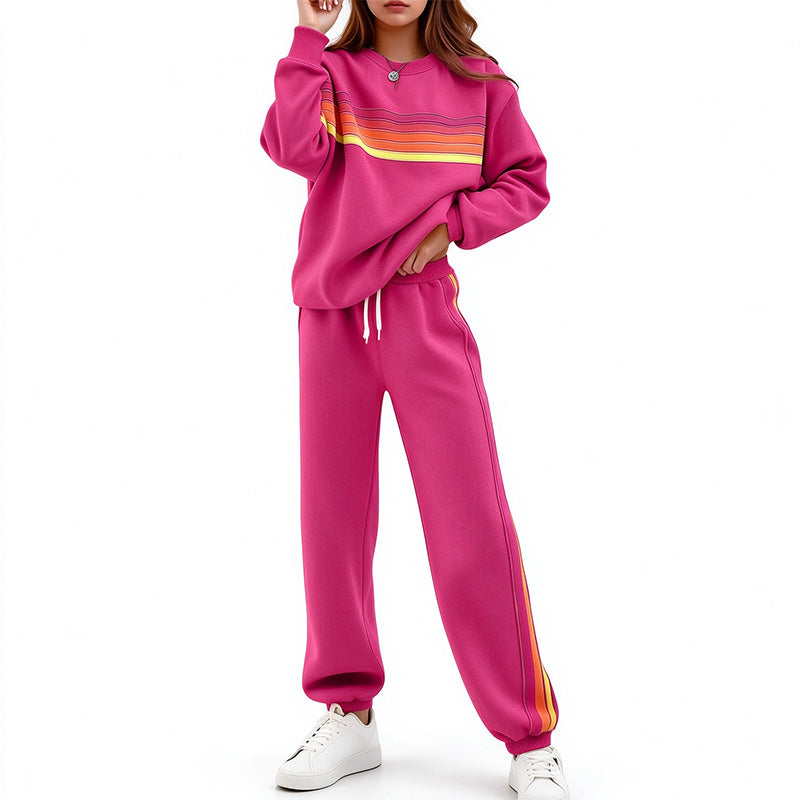 Loose-fit striped sweatshirt and trousers set for autumn/winter