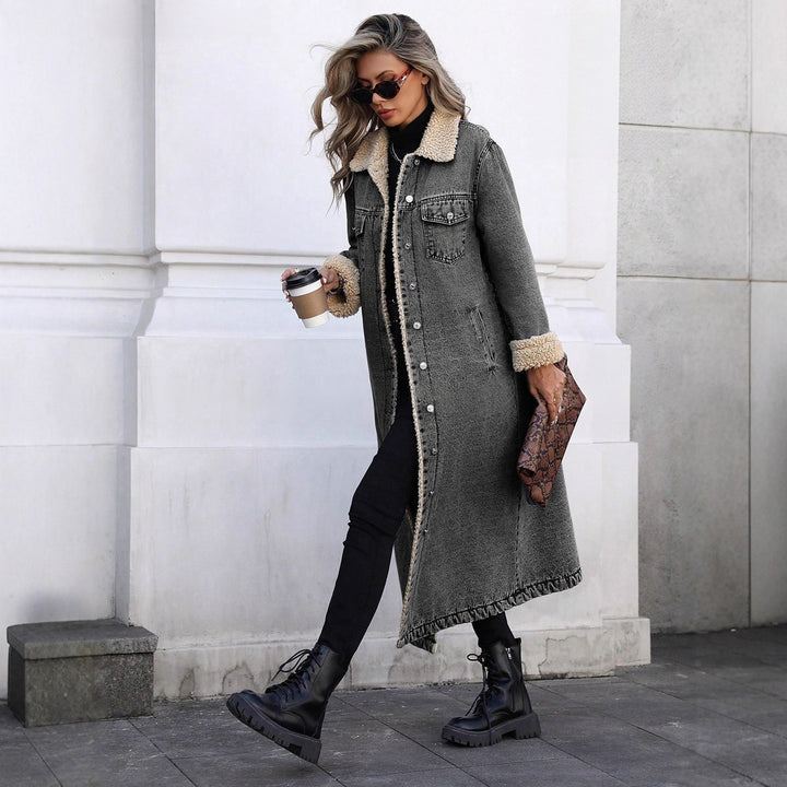 Oversized, long-line, fleece-lined denim jacket