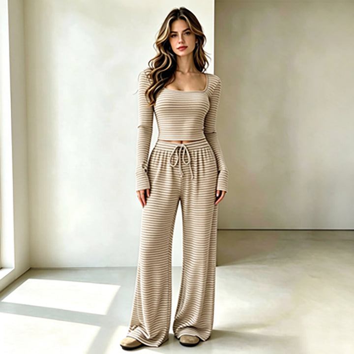 New Autumn Slim-Fit Striped Knit Set