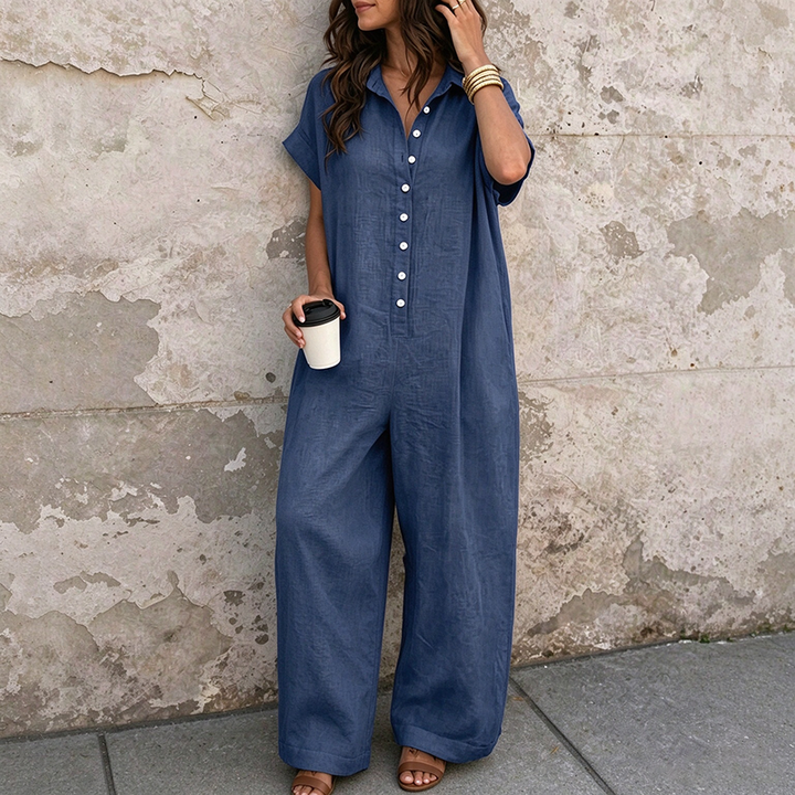 Casual solid-color short-sleeved romper for summer