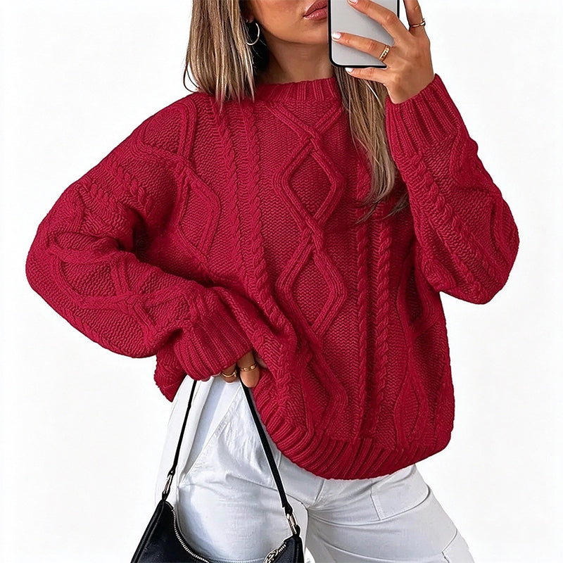 New Autumn/Winter Solid-Color Loose-Fit Knit Top