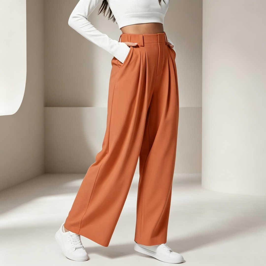 High-waisted, versatile, loose-fitting casual trousers