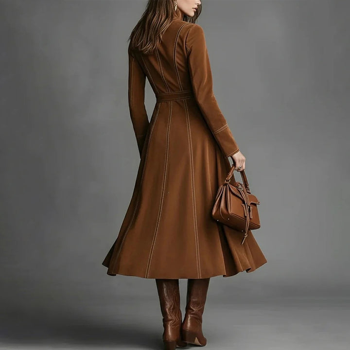 Elegant vintage-style faux suede zip-front maxi skirt