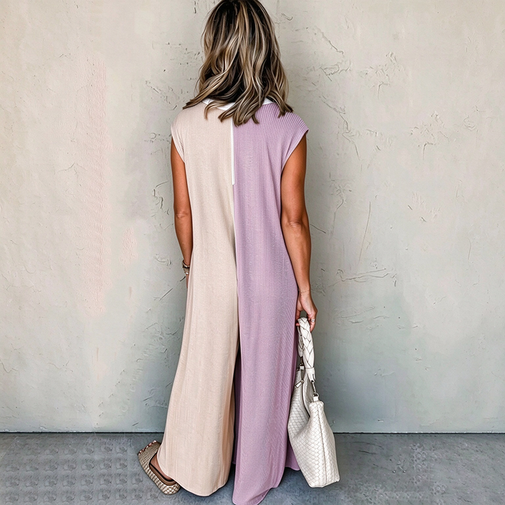 New Summer Color-Block Sleeveless Wide-Leg Jumpsuit