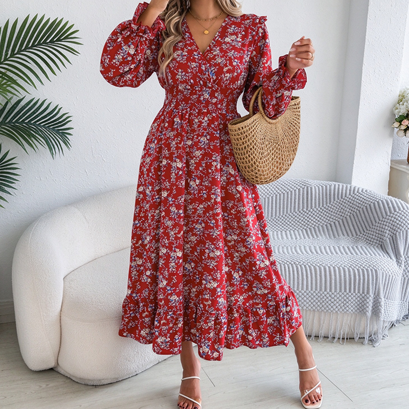 New floral V-neck maxi dress