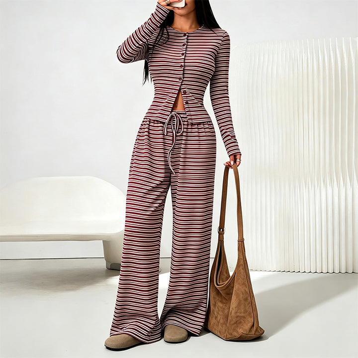 Best-selling striped set: slim-fit long-sleeve top and trousers.