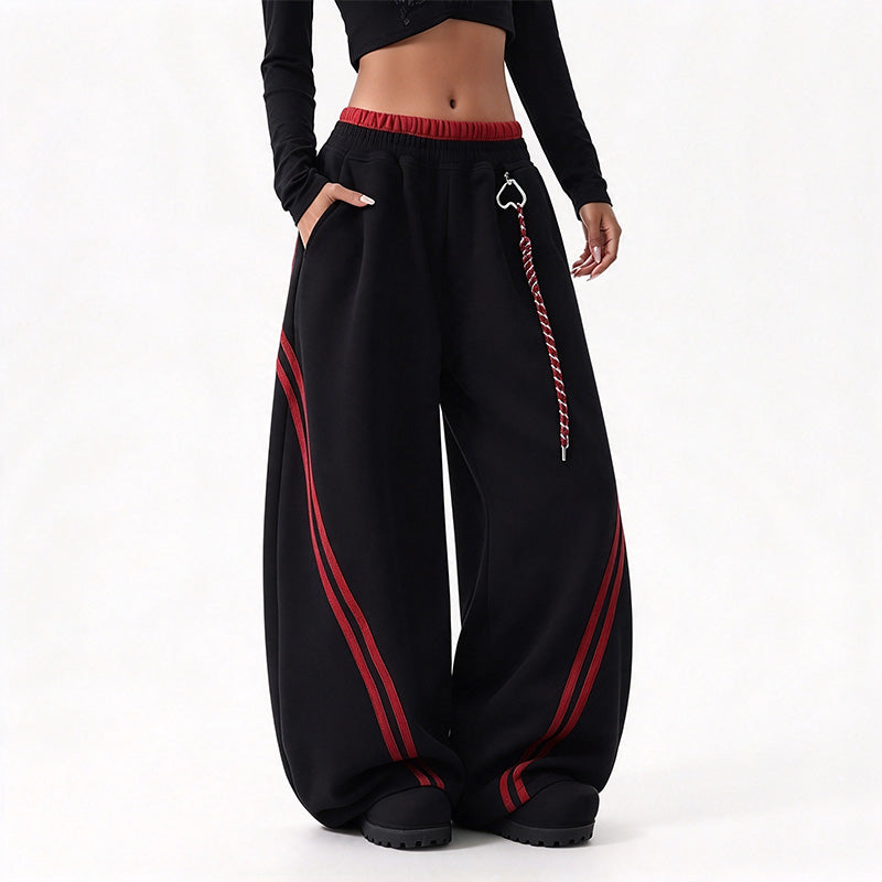 American-style casual loose-fit color-block striped trousers