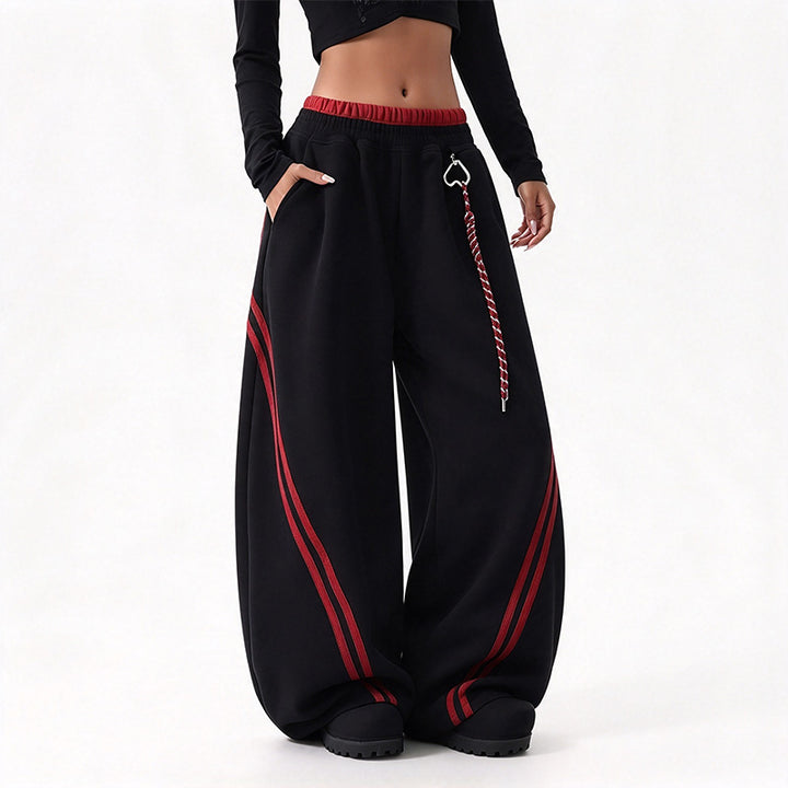American-style casual loose-fit color-block striped trousers