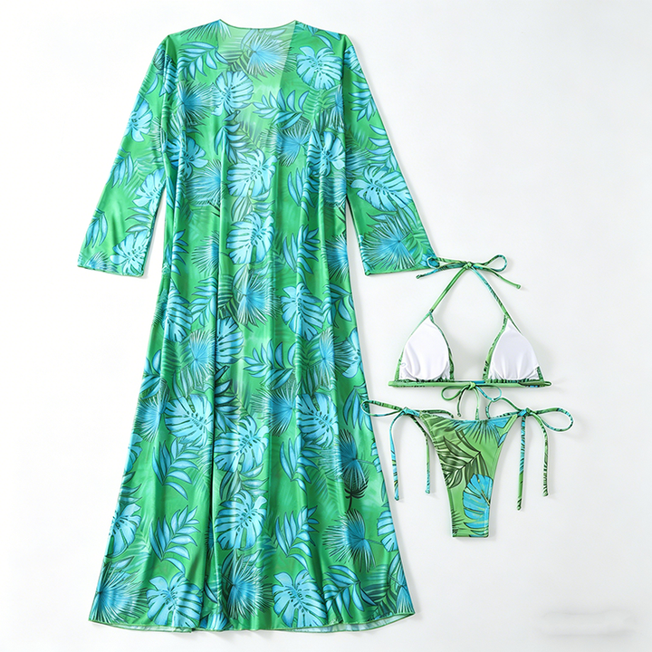 Best-Selling Printed Halter Bikini Three-Piece Set