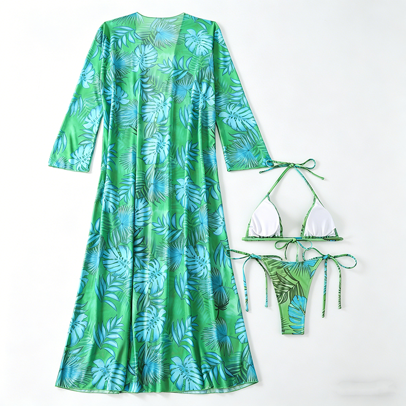 Best-Selling Printed Halter Bikini Three-Piece Set