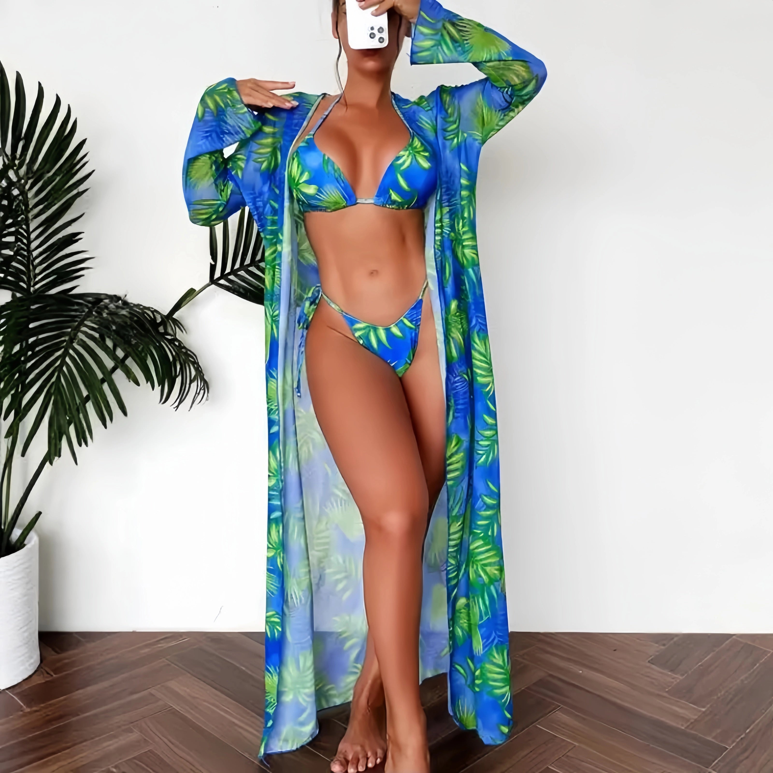 Best-Selling Printed Halter Bikini Three-Piece Set