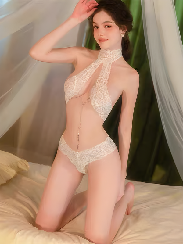 Ivory Seduction – Halter Lace Lingerie Set