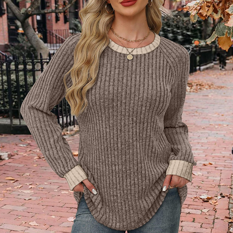 Casual long-sleeve crew-neck top for autumn and winter
