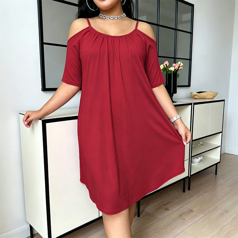 Solid-color short-sleeve slip-on nightgown