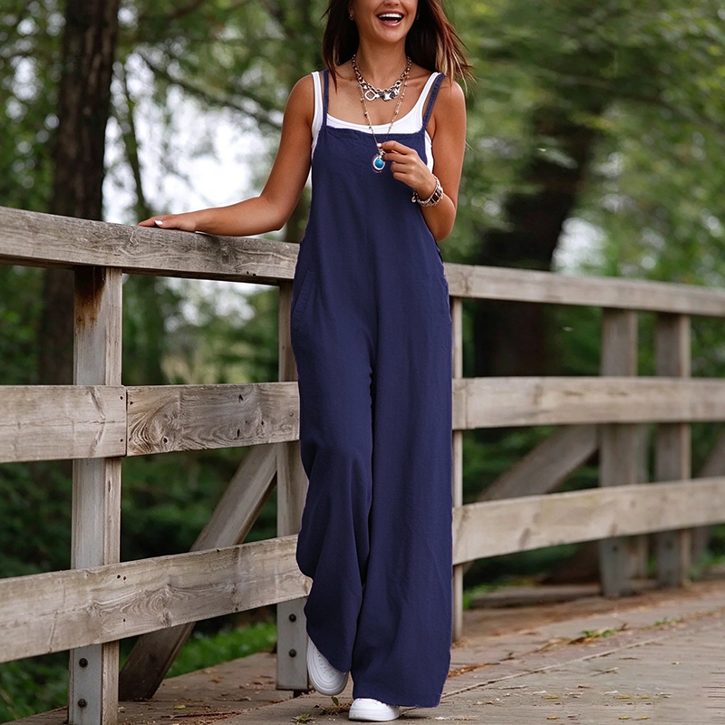 Women’s New Cotton-Linen Casual Jumpsuit (with Pockets)