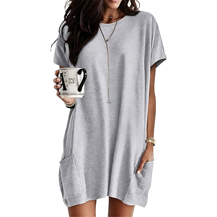 Casual solid-color short-sleeve T-shirt dress