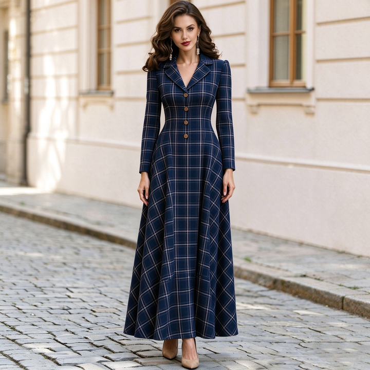 Elegant French-style plaid suit dress