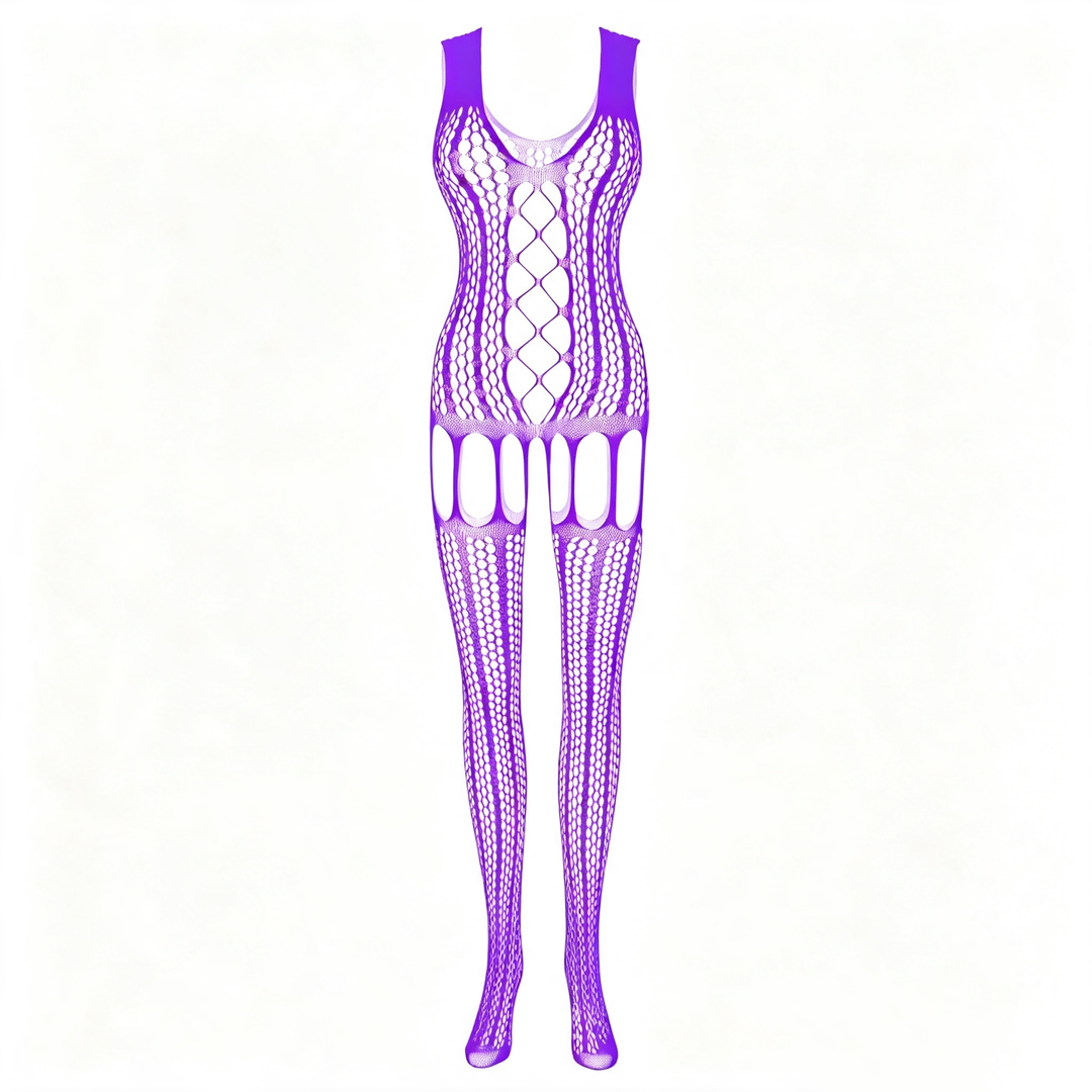 Sexy cut-out mesh open-crotch bodysuit/stockings