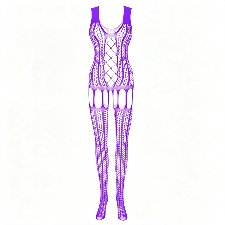 Sexy cut-out mesh open-crotch bodysuit/stockings