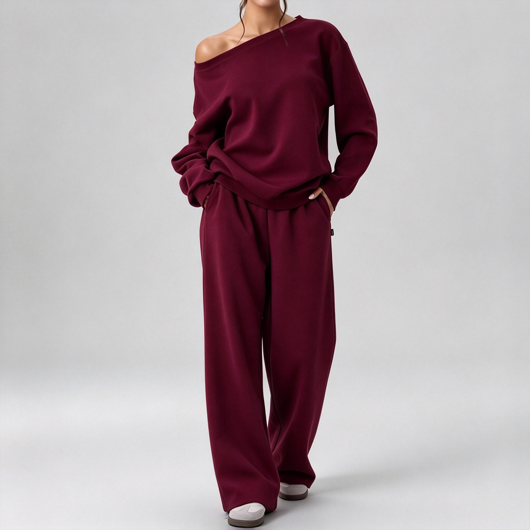 New Asymmetrical Off-Shoulder Casual Set for Autumn/Winter