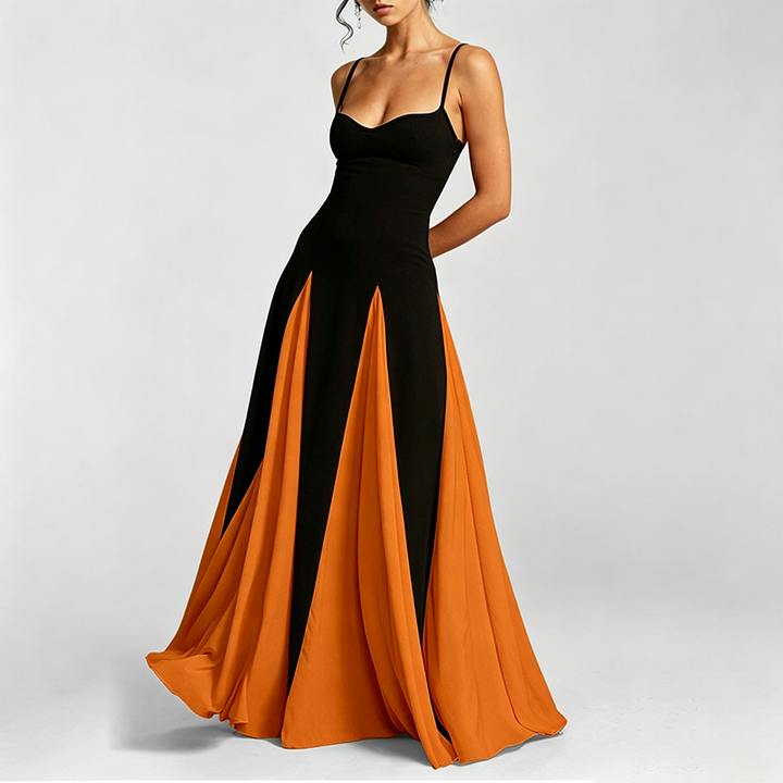 New color-block maxi dress with flared sleeves