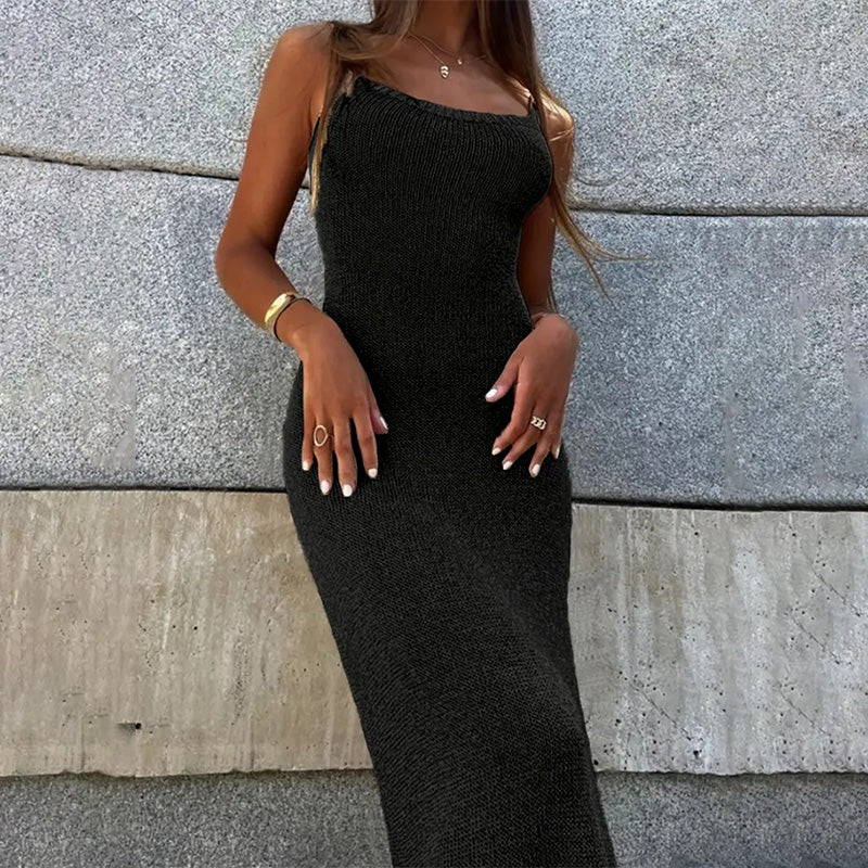 Sexy, form-fitting, open-back knitted camisole dress