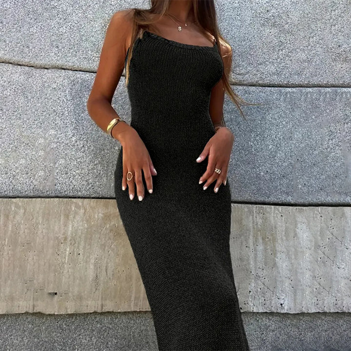 Sexy, form-fitting, open-back knitted camisole dress