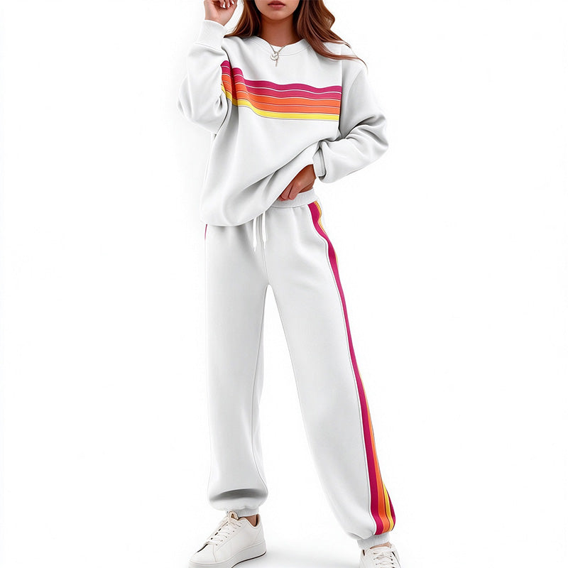 Loose-fit striped sweatshirt and trousers set for autumn/winter