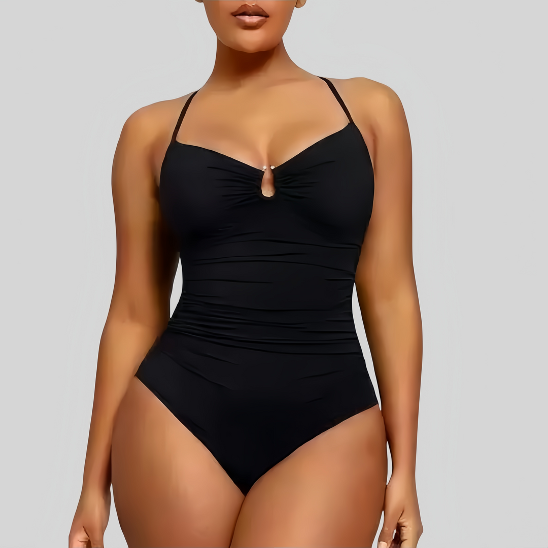 Solid-Color Slimming Swimsuit with Double Straps