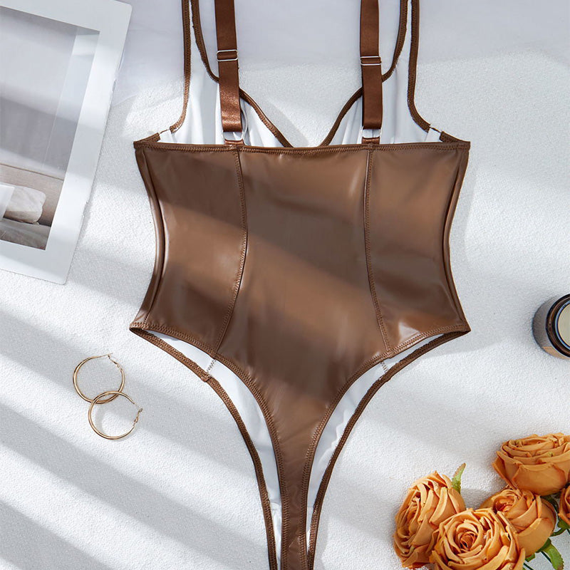 One-piece shapewear with tummy control and a built-in bra