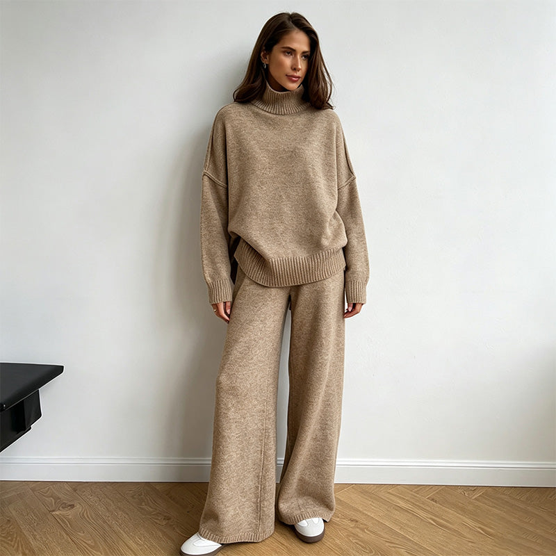 New casual high-neck sweater and trousers set