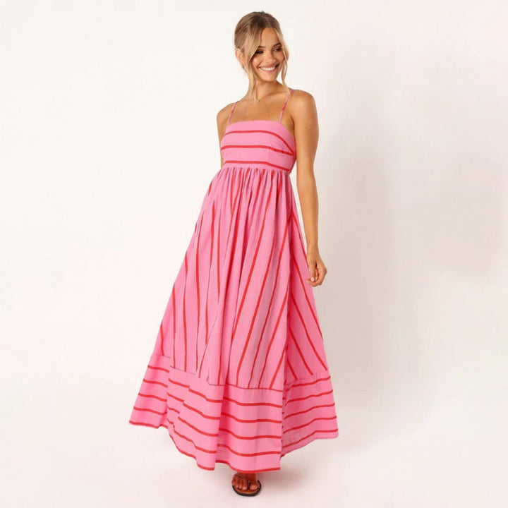 Striped Backless Spaghetti-Strap Dress