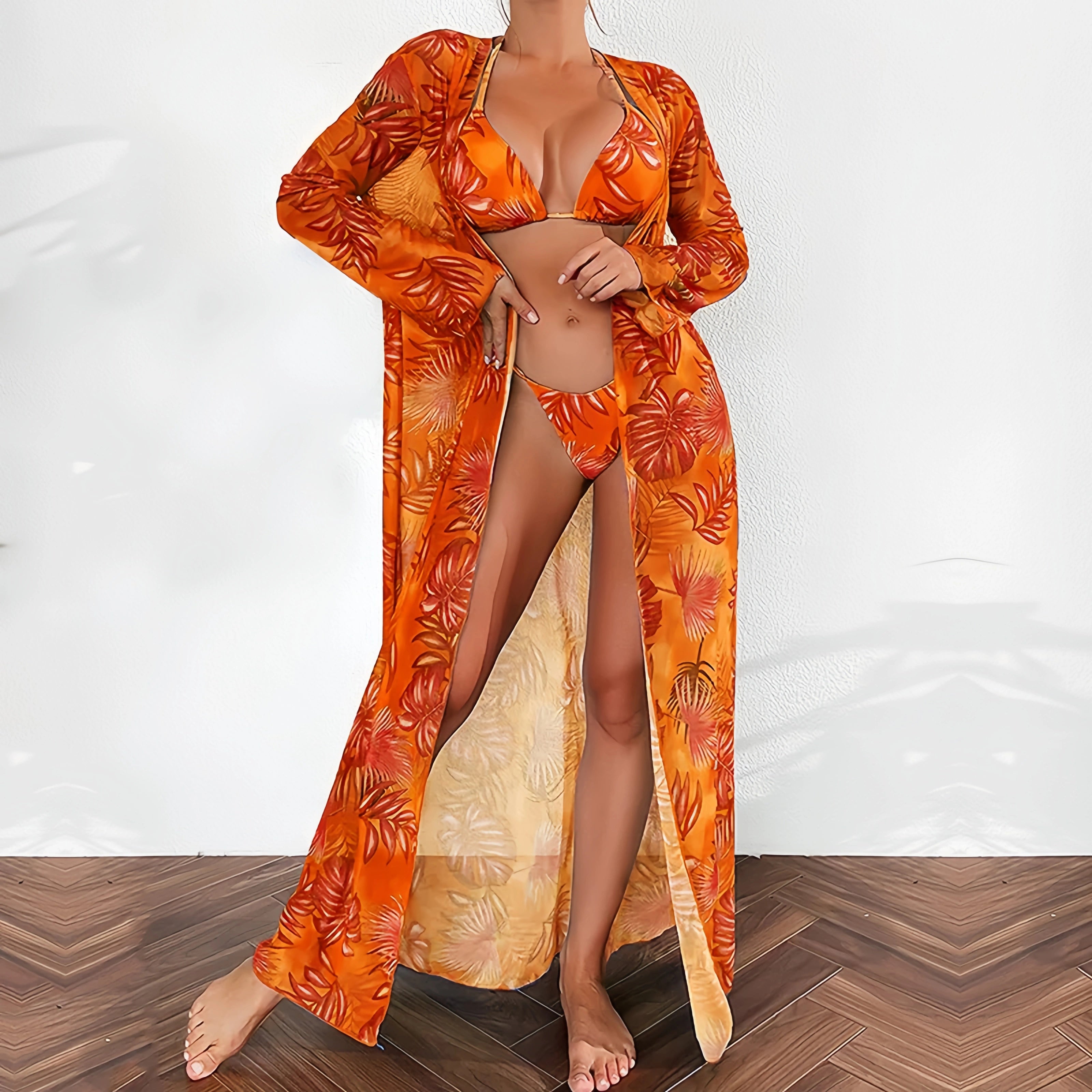 Best-Selling Printed Halter Bikini Three-Piece Set