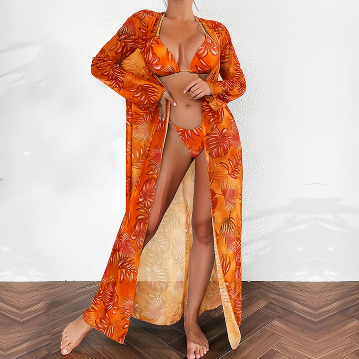 Best-Selling Printed Halter Bikini Three-Piece Set