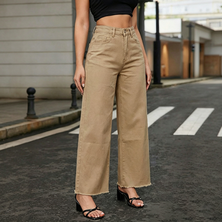 Low-stretch straight-leg raw-hem cropped jeans