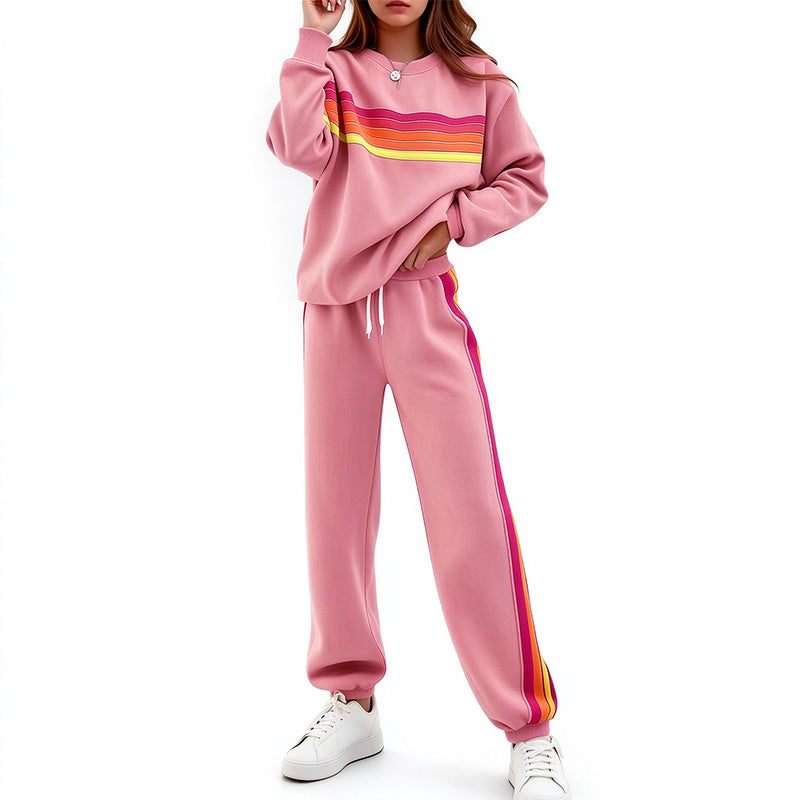 Loose-fit striped sweatshirt and trousers set for autumn/winter