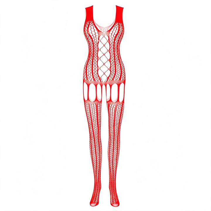 Sexy cut-out mesh open-crotch bodysuit/stockings
