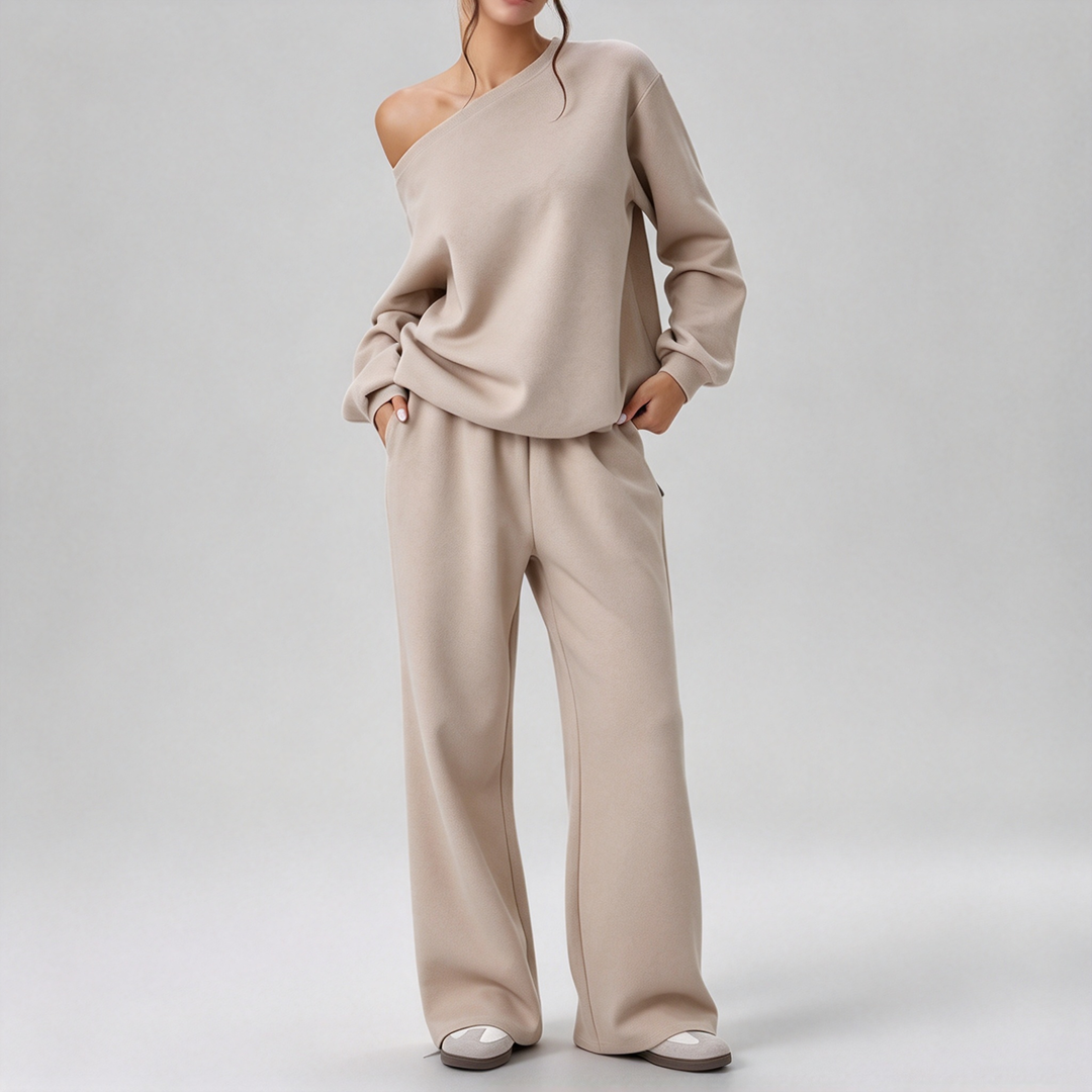 New Asymmetrical Off-Shoulder Casual Set for Autumn/Winter