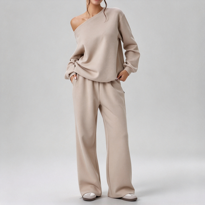 New Asymmetrical Off-Shoulder Casual Set for Autumn/Winter