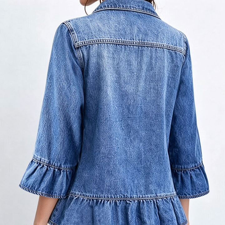 Stylish denim jacket with a ruffled hem