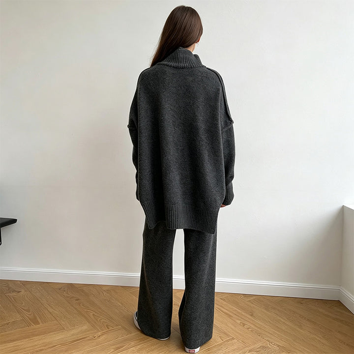 New casual high-neck sweater and trousers set