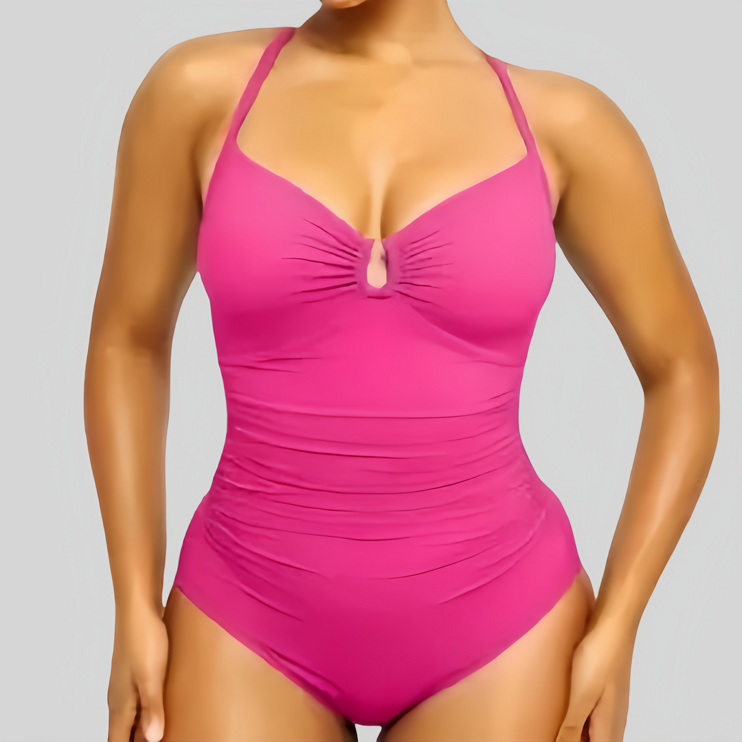 Solid-Color Slimming Swimsuit with Double Straps