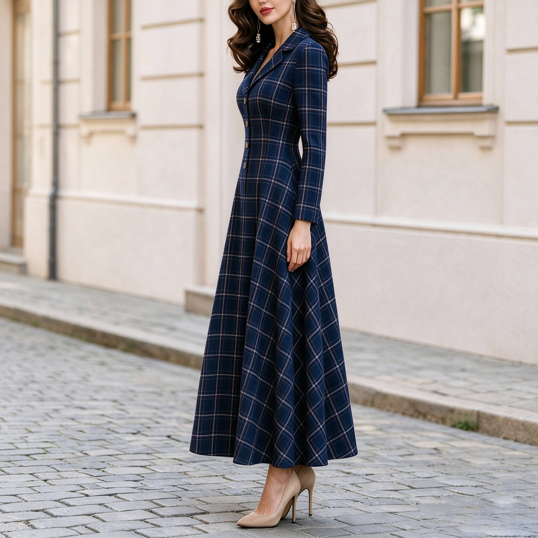 Elegant French-style plaid suit dress
