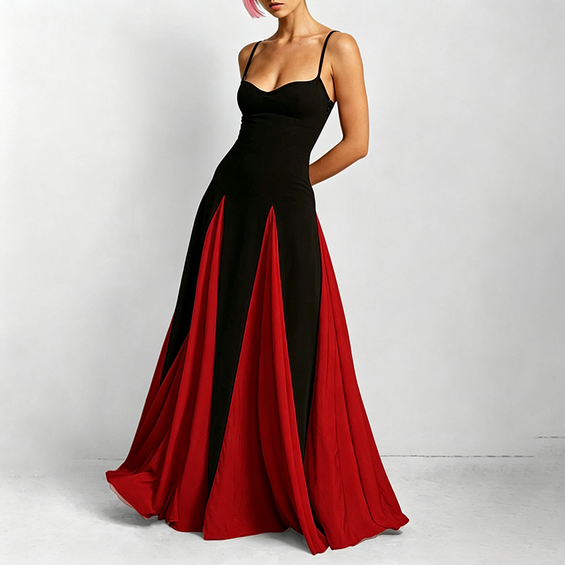 New color-block maxi dress with flared sleeves