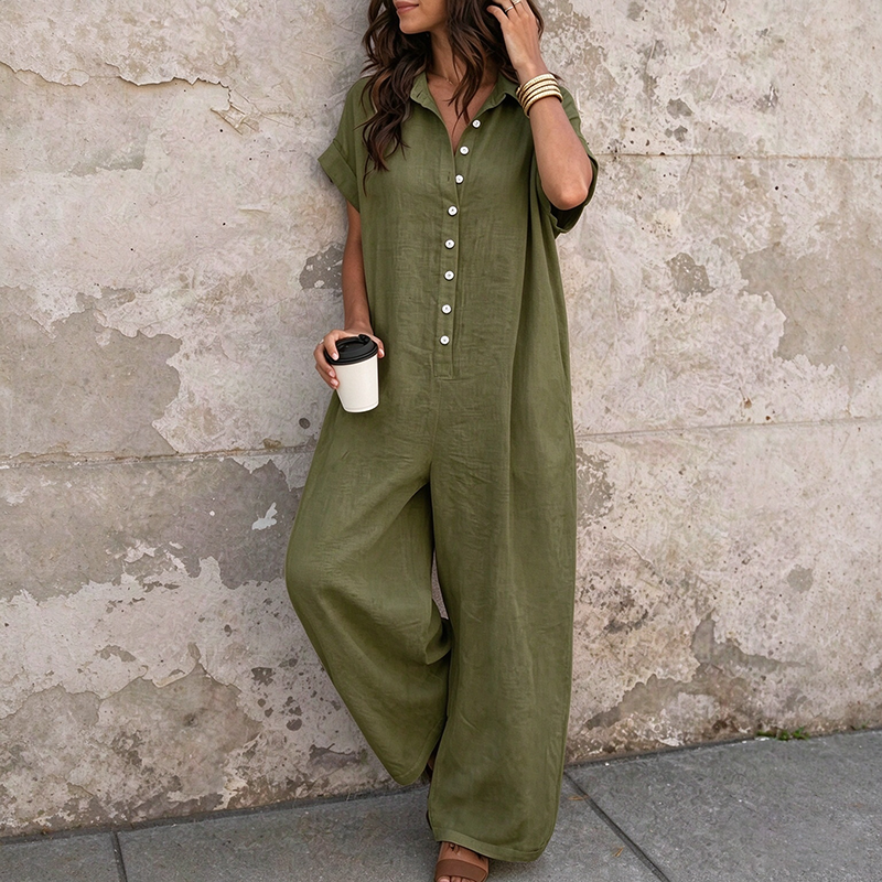 Casual solid-color short-sleeved romper for summer