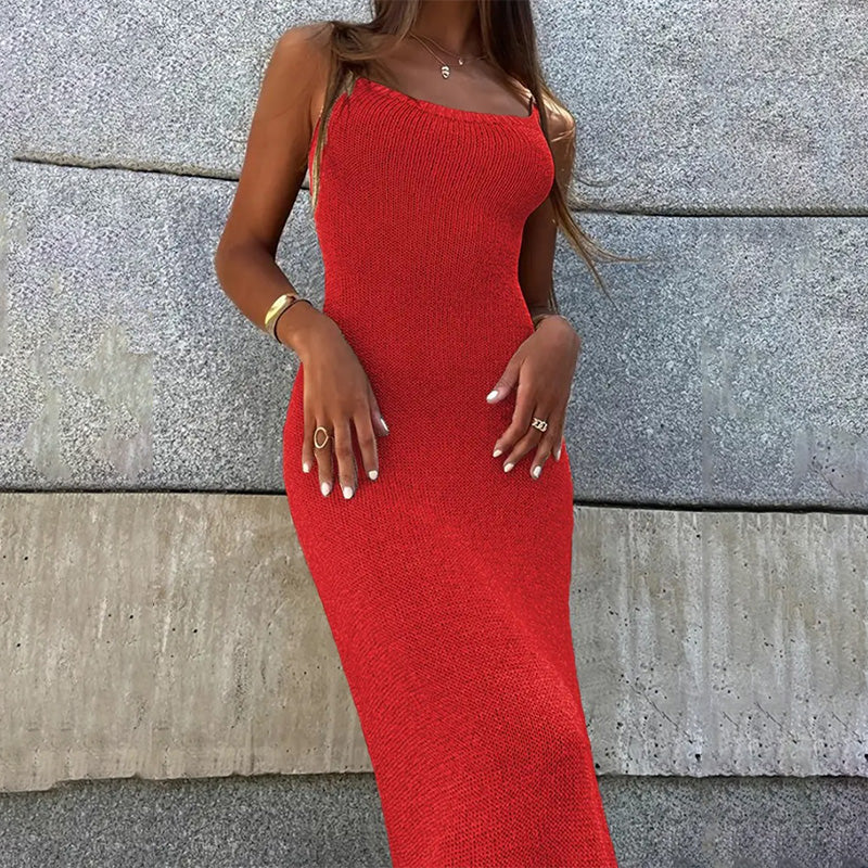 Sexy, form-fitting, open-back knitted camisole dress