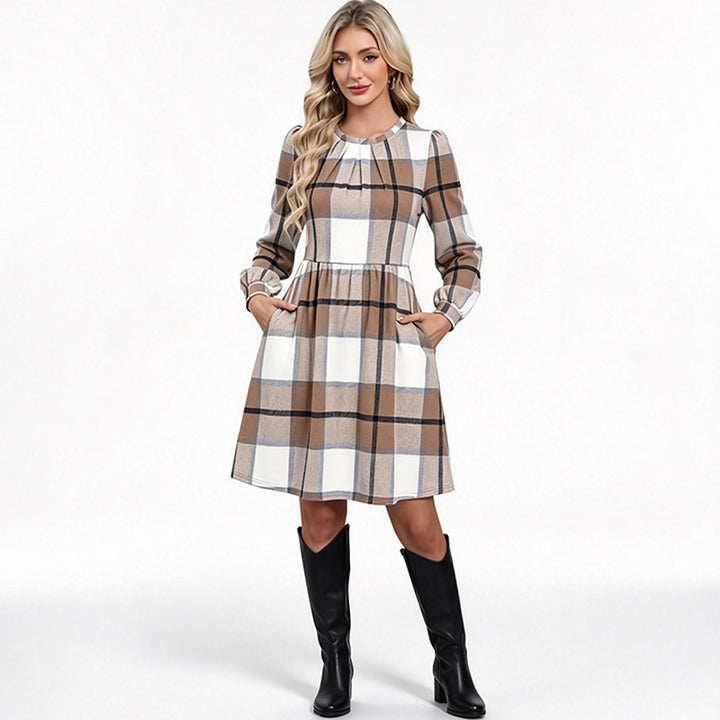 New mid-length, long-sleeved pleated dress